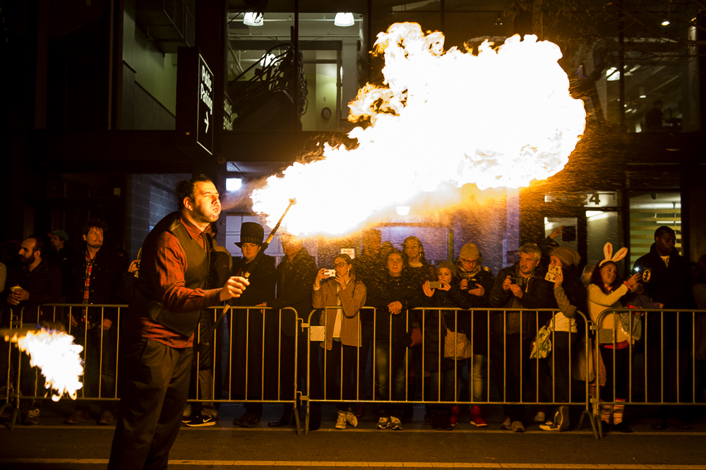 A fire breather at a Chicago Halloween parade