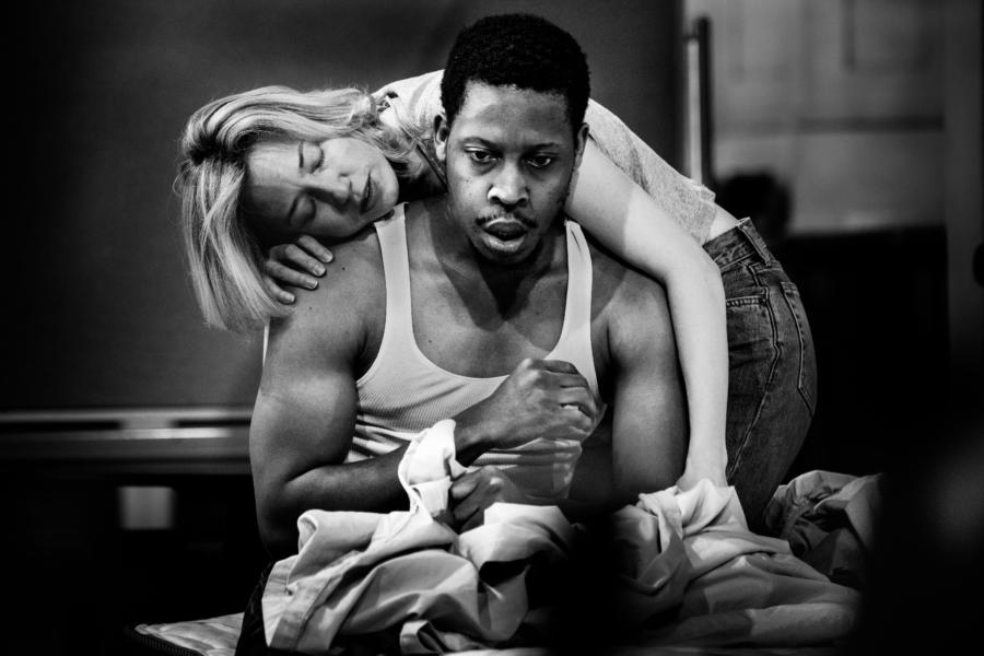 Carrie Coon and Namir Smallwood in rehearsal for BUG at Steppenwolf