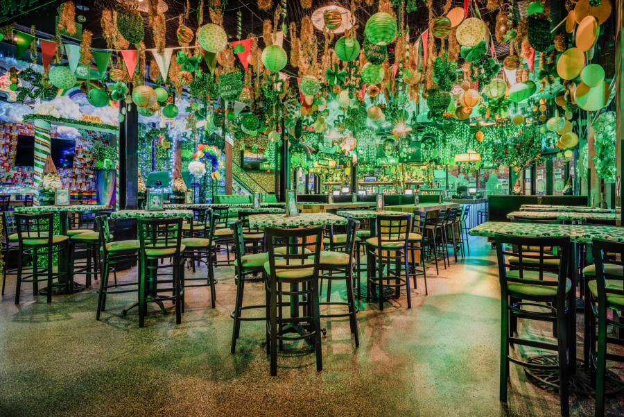 St. Patrick's Day decorations at a pop-up bar